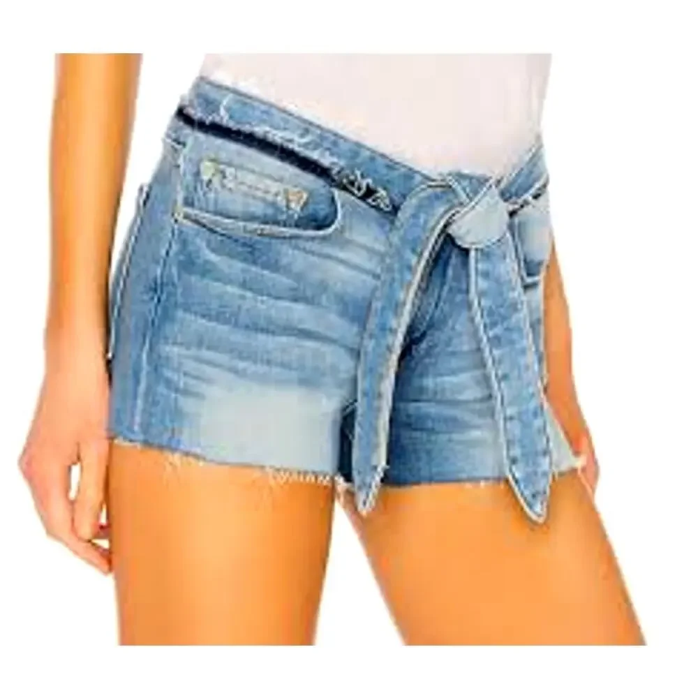 FRAME Jean Shorts Le Cutoff Tie-Waist, Denim, Released Edges, Mid Rise Sz 27 - Picture 2 of 9
